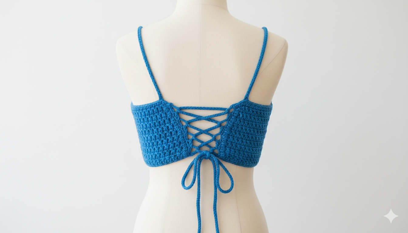 Crop Top Artesanal Tejido en Crochet - Azul Vibrante - Imagen 4