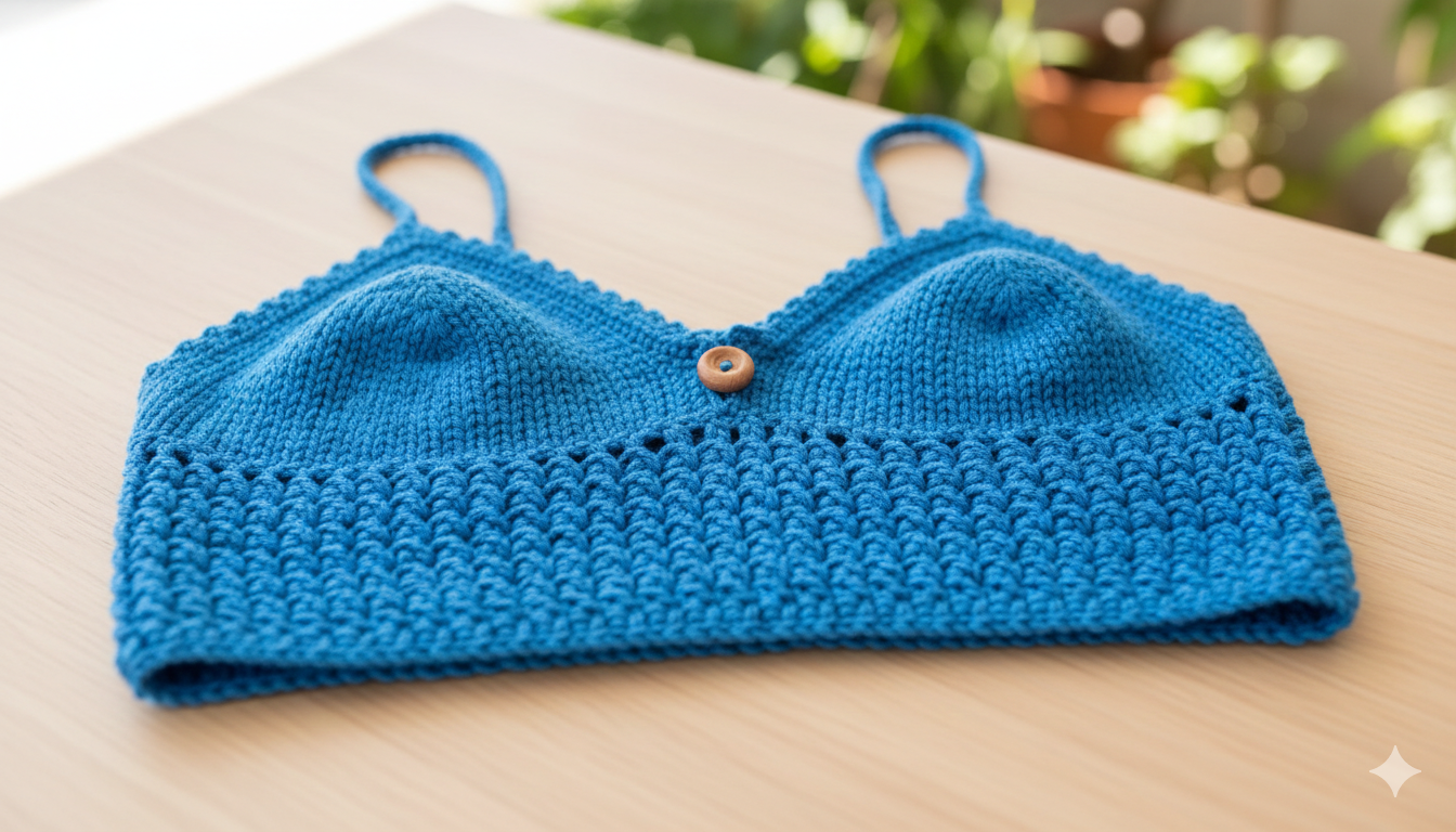Crop Top Artesanal Tejido en Crochet - Azul Vibrante