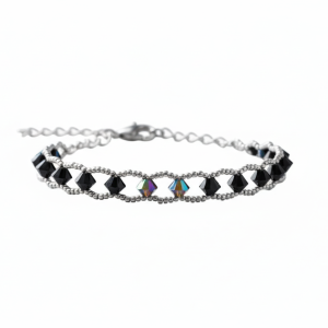 Manilla Artesanal de Cristales Murano Facetados con Tejido de Micro-Mostacilla Plateada