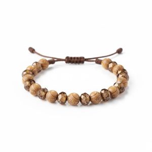 Manilla Artesanal "Esencia Terrosa" – Madera Grabada y Cristal Murano