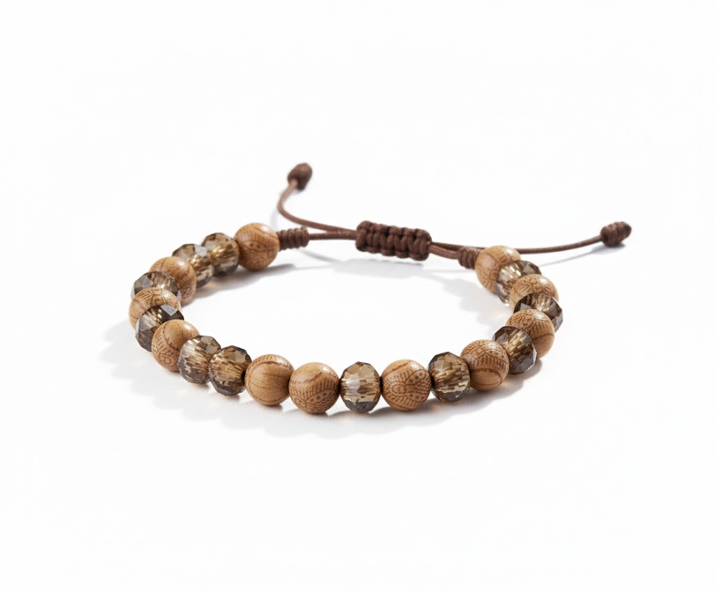 Manilla Artesanal "Esencia Terrosa" – Madera Grabada y Cristal Murano - Imagen 3