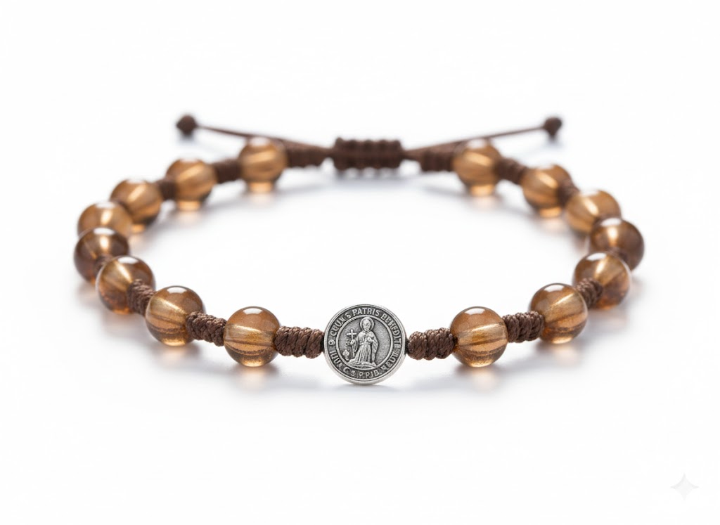 Manilla de San Benito "Protección Clásica" – Cuentas de Ámbar Sintético