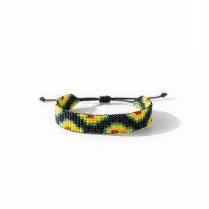 Pulsera Artesanal Tejida en Mostacilla - Diseño de Aguacates con Cierre Ajustable Negro