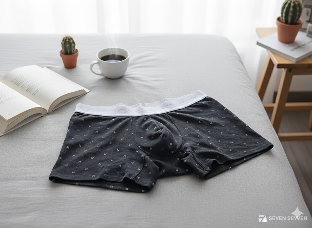 Bóxer Masculino - Negro con Estampado Geométrico y Cintura Elástica Gris - Imagen 3